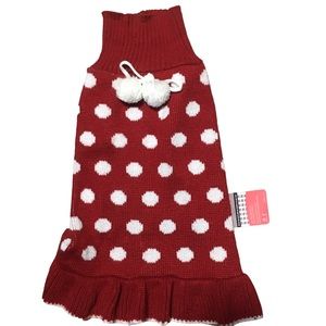 NEW DOG SWEATER KYEESE  WEAR XL Red with lg. white polkadots PomPom Ruffled …